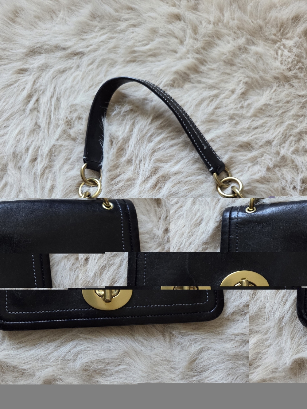 Coach Black Leather Shoulder Bag with Gold-Tone Hardware